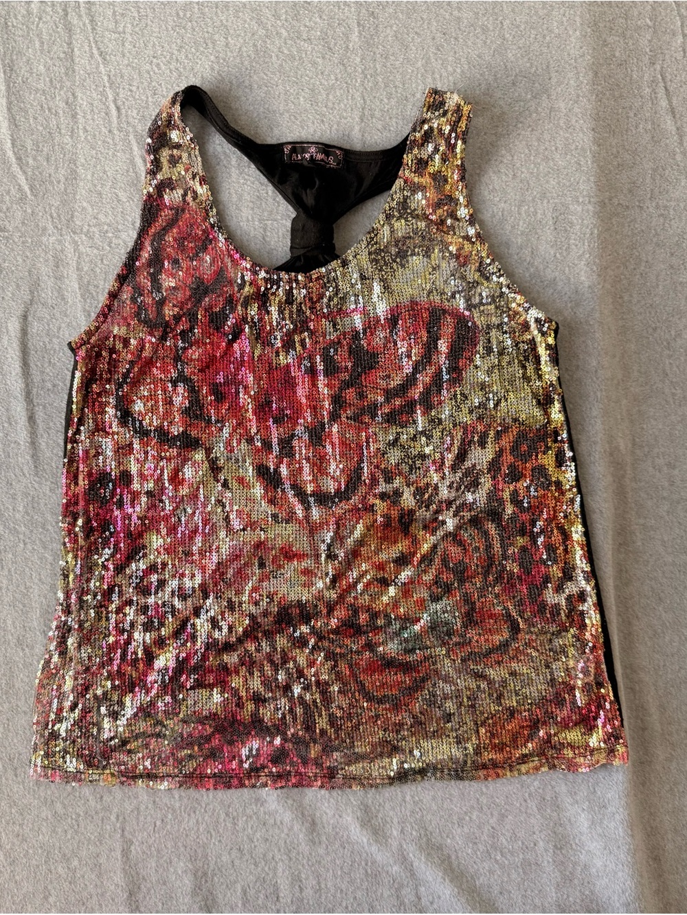 Almost Famous Multicolor Sequin Tank Top Knot Back 1X Plus Size Party